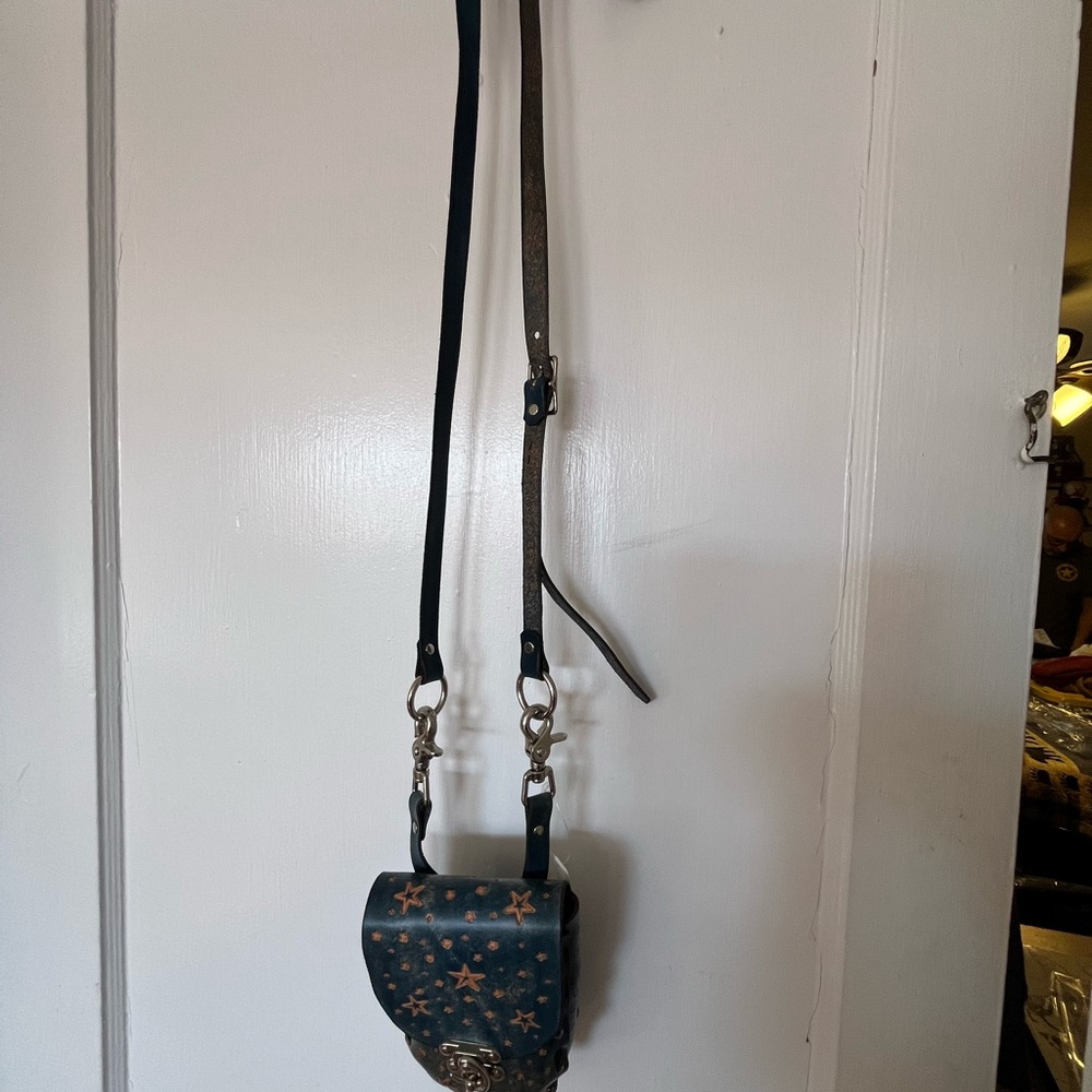 Stylish Blue and Tan Crossbody Bag